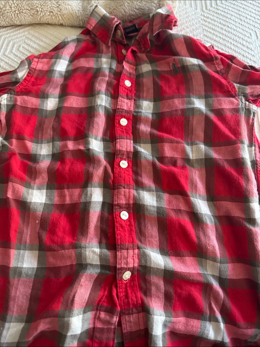 Ralph Lauren Red, White & Brown Plaid Button-Down Shirt